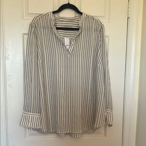 LOFT Black & White Blouse with Cuffed Sleeves